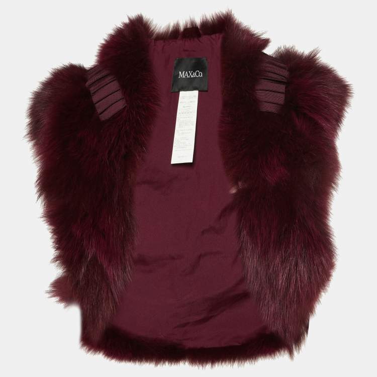Pre Owned Max&Co. Burgundy Fox Fur Short Vest M