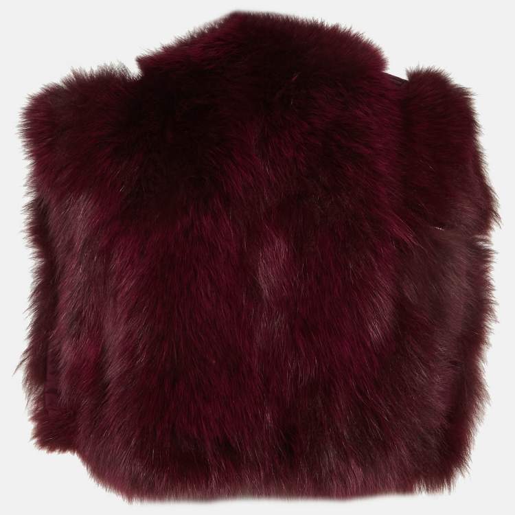 Pre Owned Max&Co. Burgundy Fox Fur Short Vest M