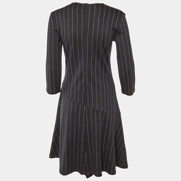 Pre Owned Max & Co. Navy Blue Striped Wool Blend Flounce Dress M