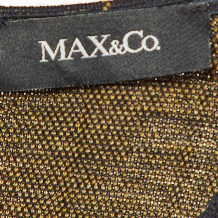 Pre Owned Max & Co. Navy Blue Striped Wool Blend Flounce Dress M
