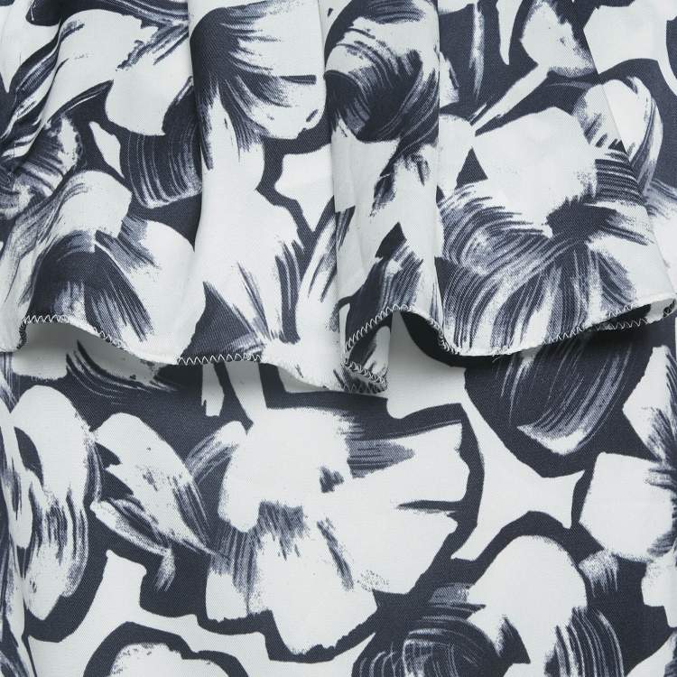 Pre Owned Max & Co. Navy Blue and White Floral Print Crepe Mini Dress M