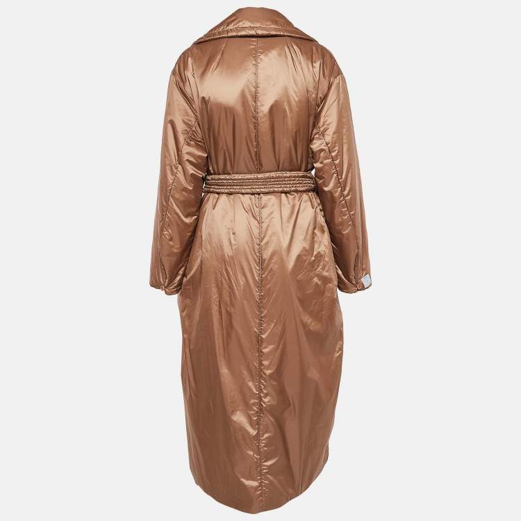 Pre Owned Max Mara Brown Quilted Synthetic Double Breasted Cameluxe Trench Coat M