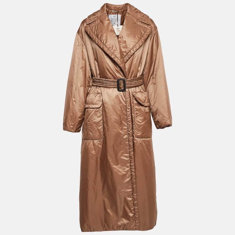 Pre Owned Max Mara Brown Quilted Synthetic Double Breasted Cameluxe Trench Coat M