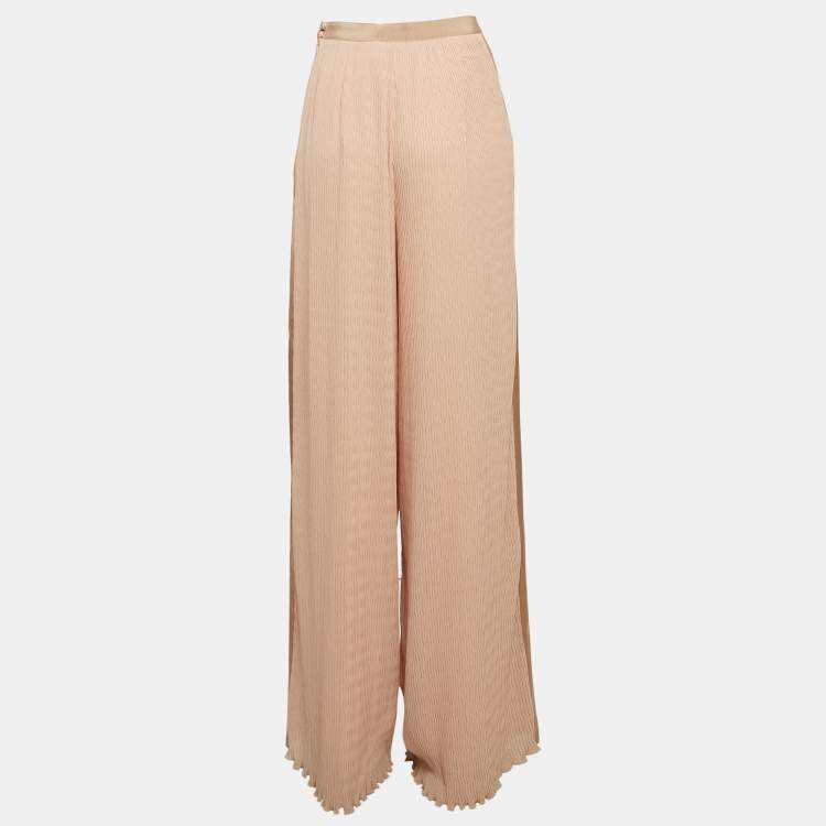 Pre Owned Max Mara Pink Crinkle Chiffon Wide-Leg Judit Trousers M