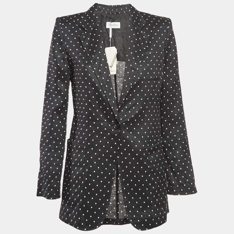 Pre Owned Max Mara Black Polka Dots Print Ramie Pittore Blazer M