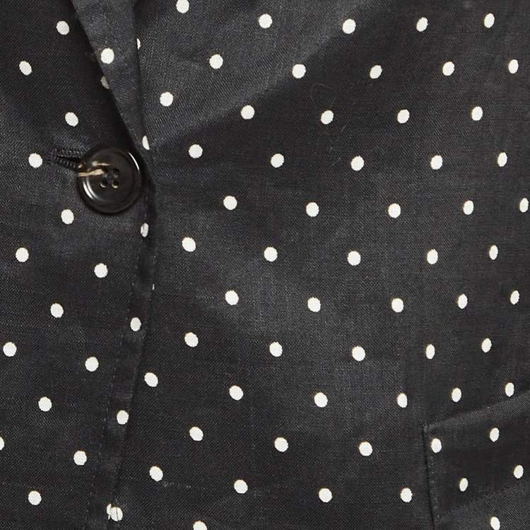 Pre Owned Max Mara Black Polka Dots Print Ramie Pittore Blazer M