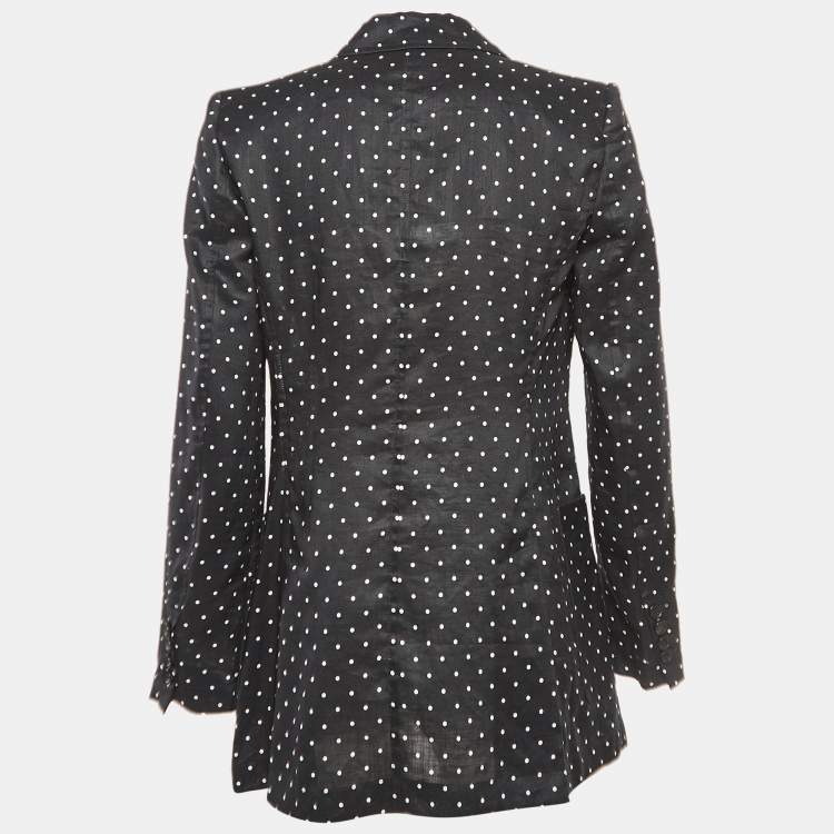 Pre Owned Max Mara Black Polka Dots Print Ramie Pittore Blazer M