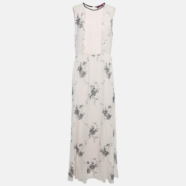 Pre Owned Max Mara Pink Embroidered Silk Sleeveless Maxi Dress L