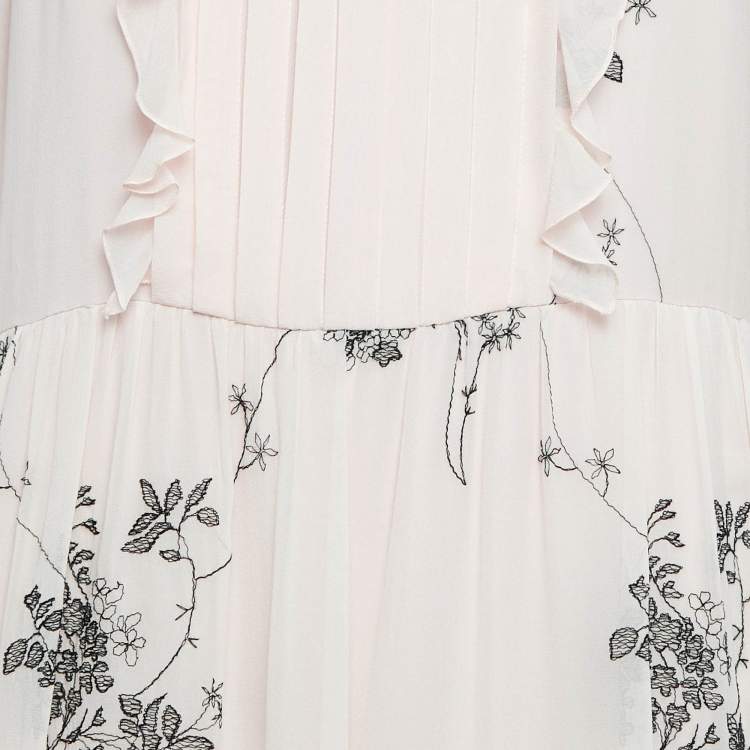 Pre Owned Max Mara Pink Embroidered Silk Sleeveless Maxi Dress L