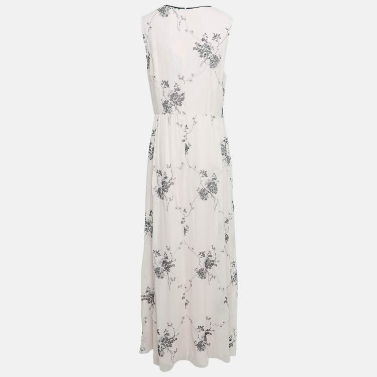 Pre Owned Max Mara Pink Embroidered Silk Sleeveless Maxi Dress L