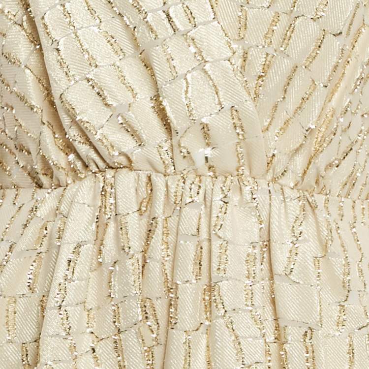 Pre Owned Max Mara Cream Brocade Fil-Coupe Zeda Maxi Dress S
