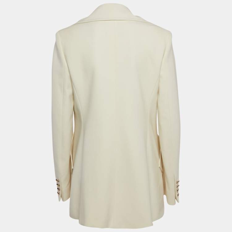 Pre Owned Max Mara Ivory Wool Double Breasted Rebus Coat L