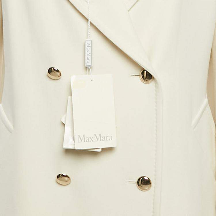 Pre Owned Max Mara Ivory Wool Double Breasted Rebus Coat L