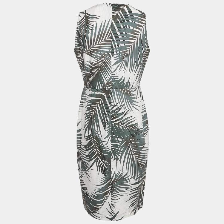 Pre Owned Max Mara Green Tropical Print Cotton Sleeveless Midi Dress L