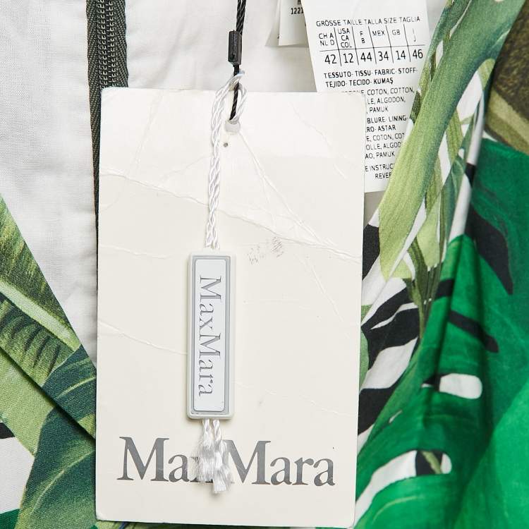 Pre Owned Max Mara Green Tropical Print Cotton Sleeveless Midi Dress L