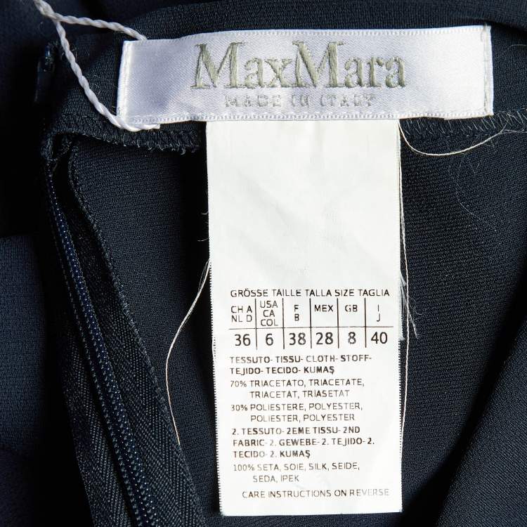 Pre Owned Max Mara Navy Blue Crepe Bocca Faux Wrap Dress S