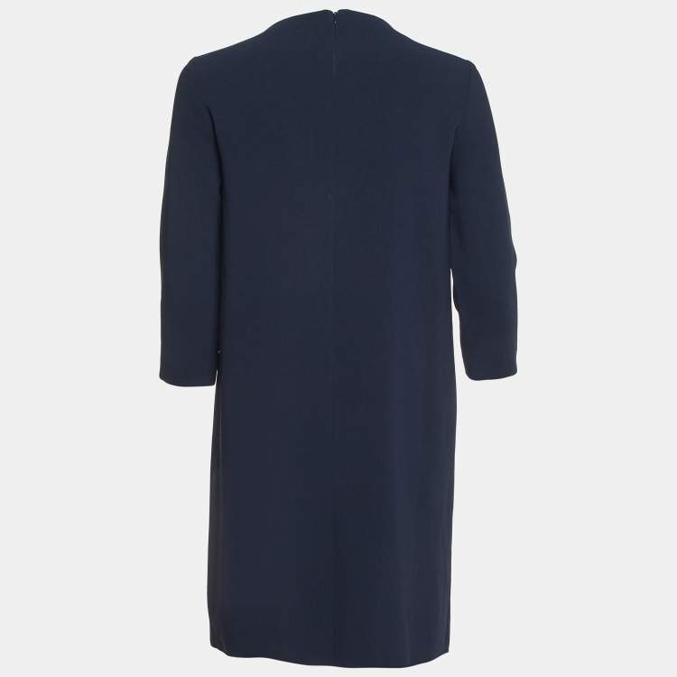 Pre Owned Max Mara Navy Blue Crepe Bocca Faux Wrap Dress S