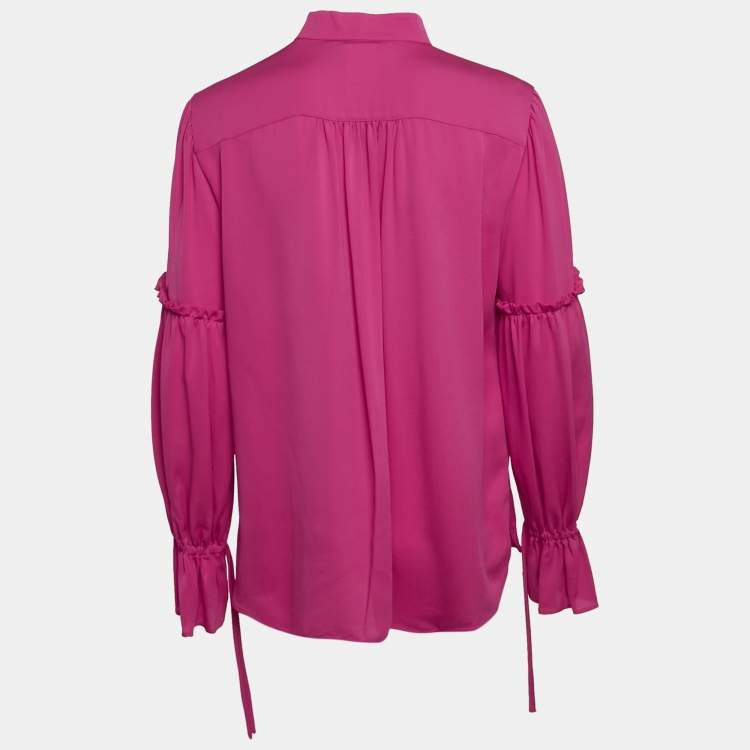 Pre Owned Max Mara Pink Silk Ruffled Agguati Top M 