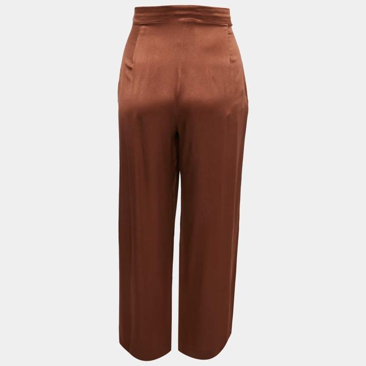 Pre Owned Max Mara Brown Satin Silk Flowing Envers Wide-Leg Trousers M