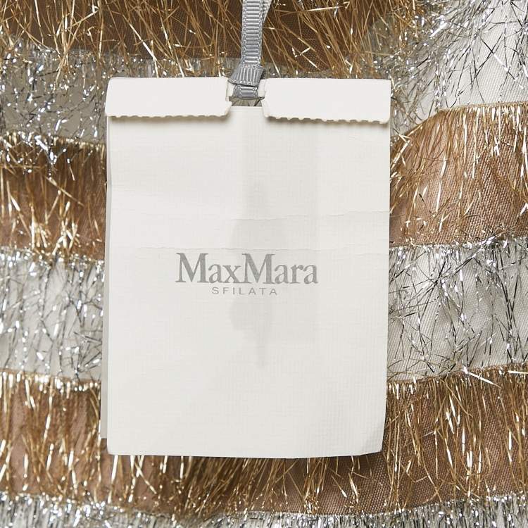Pre Owned Max Mara Gold/Silver Metallic Fringed Crepe Gavetta Skirt S