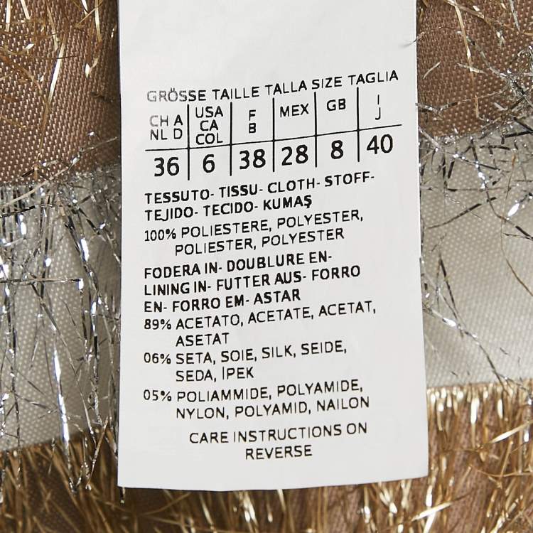 Pre Owned Max Mara Gold/Silver Metallic Fringed Crepe Gavetta Skirt S