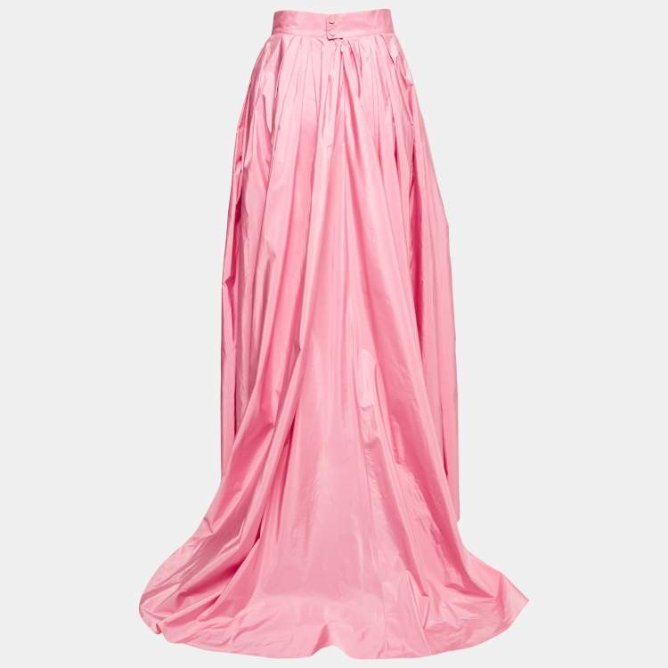 Pre Owned Max Mara Pink Taffeta Pleated Asymmetric Arancio Skirt M
