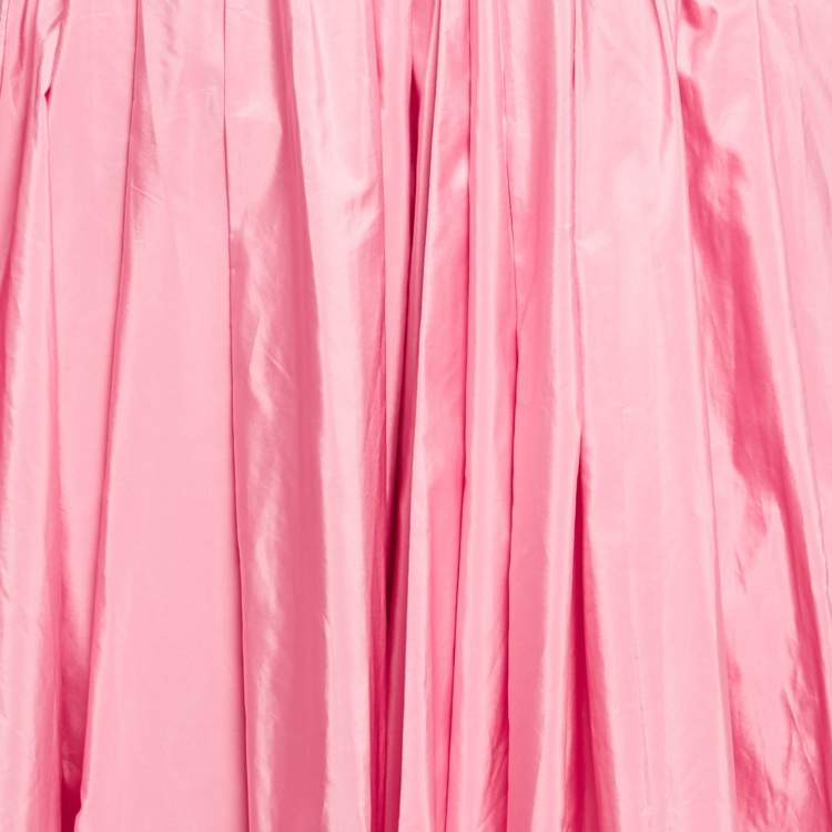Pre Owned Max Mara Pink Taffeta Pleated Asymmetric Arancio Skirt M