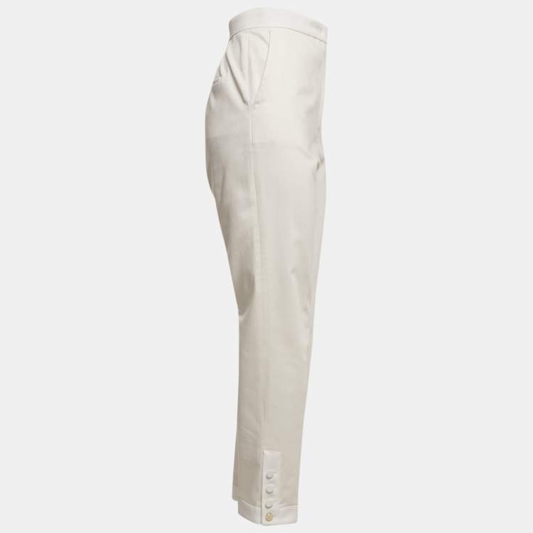 Pre Owned Max Mara White Cotton Blend Trousers L