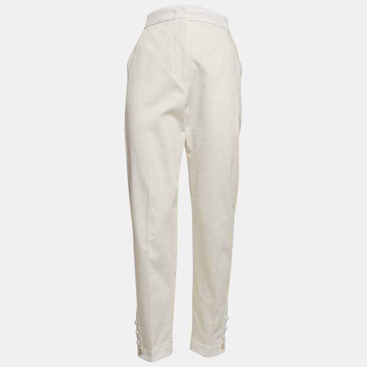 Pre Owned Max Mara White Cotton Blend Trousers L