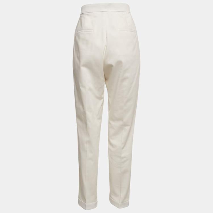 Pre Owned Max Mara White Cotton Blend Trousers L