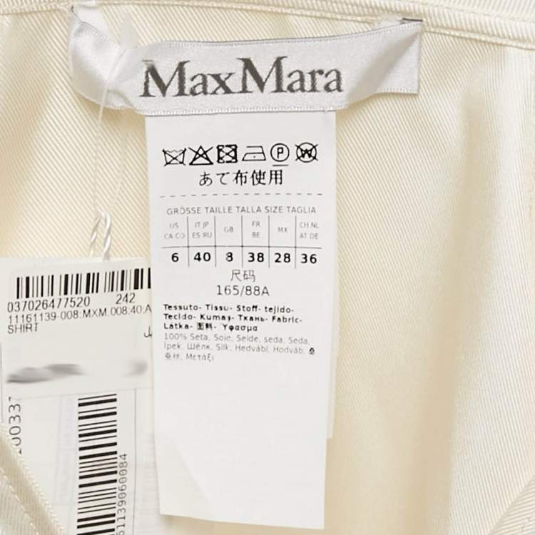 Pre Owned Max Mara Cream Silk Tie-Up Neck Blouse S