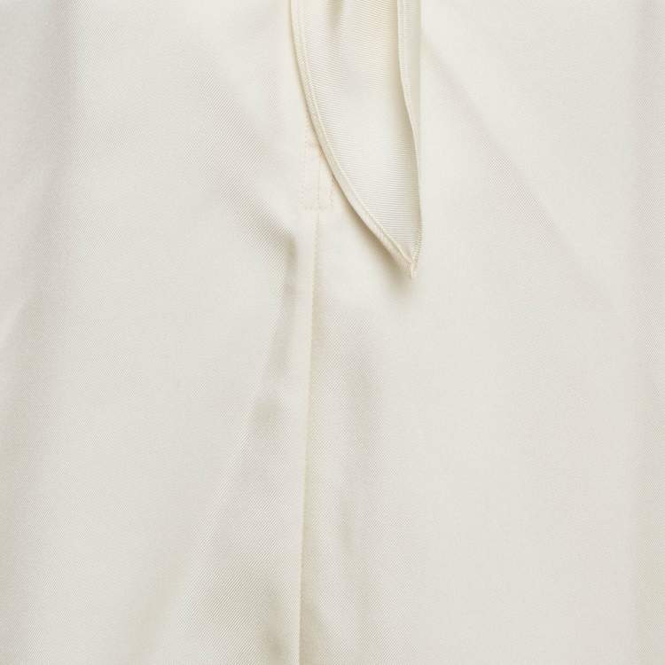 Pre Owned Max Mara Cream Silk Tie-Up Neck Blouse S
