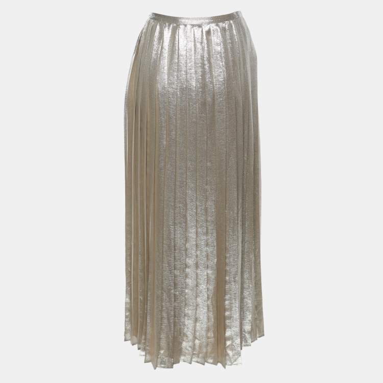 Pre Owned Max Mara Silver Georgette Pleated Maxi Skirt S