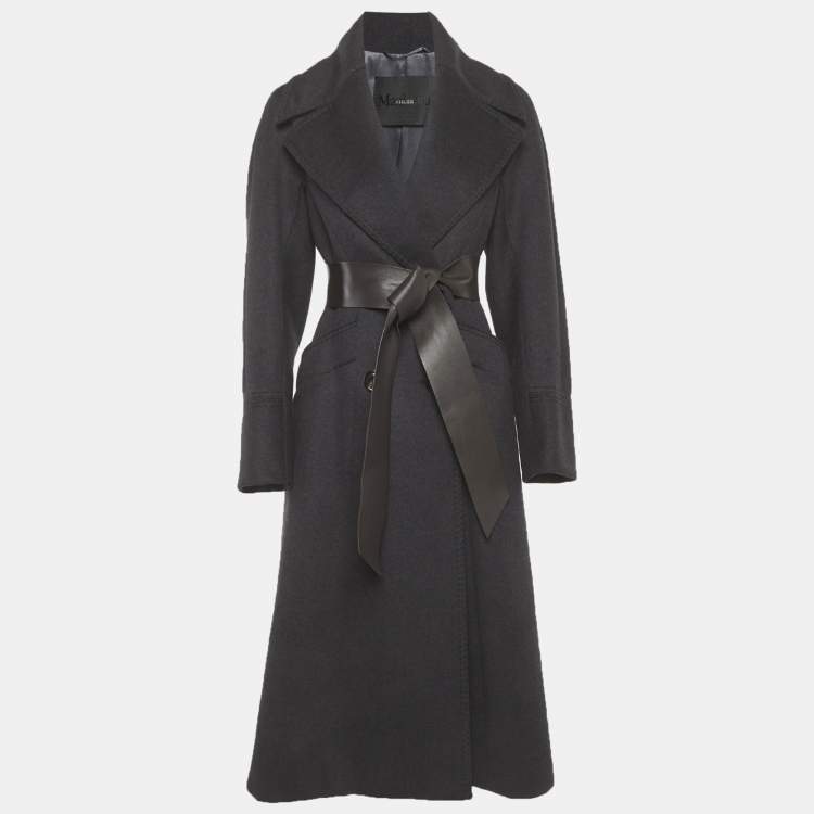 مملوكة مسبقًا معطف طويل مزدوج الصدر مزيج صوف أسود ماكس مارا أتيليه مقاس صغير (سمول)
