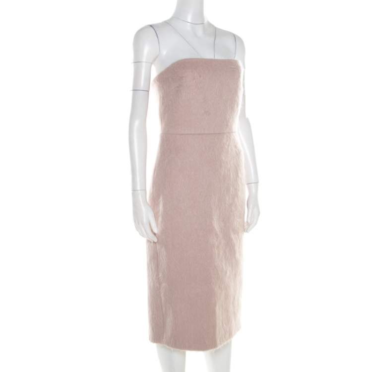 Pre Owned Max Mara Blush Pink Alpaca Fur Strapless Razza Dress S
