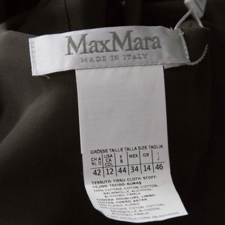 Pre Owned Max Mara Khaki Green Cotton Cosmos Tuxedo Dress L