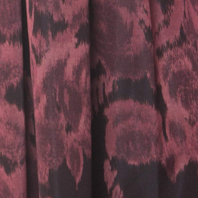 Pre Owned Max Mara Burgundy Printed Silk Maxi Skirt S