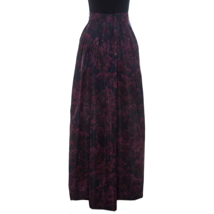 Pre Owned Max Mara Purple Printed Silk Maxi Skirt M