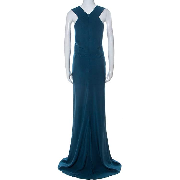 Pre Owned Max Mara Teal Green Silk Blend Maxi Dress L