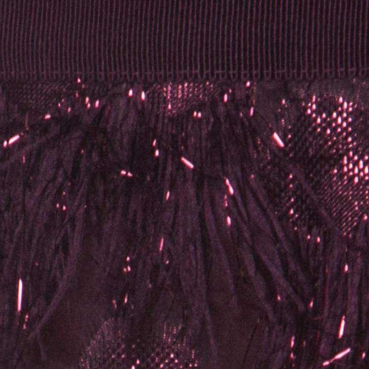 Pre Owned Max Mara Burgundy Metallic Jacquard Tinsel Fringed Maxi Skirt M