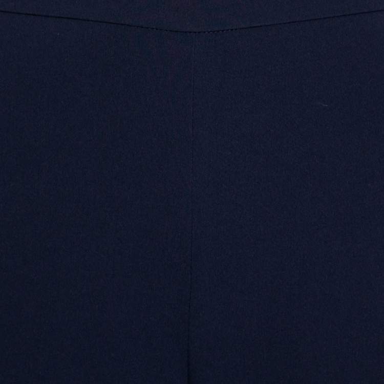 Pre Owned Max Mara Navy Blue Crepe Embellished Trimmed Remo Pants L