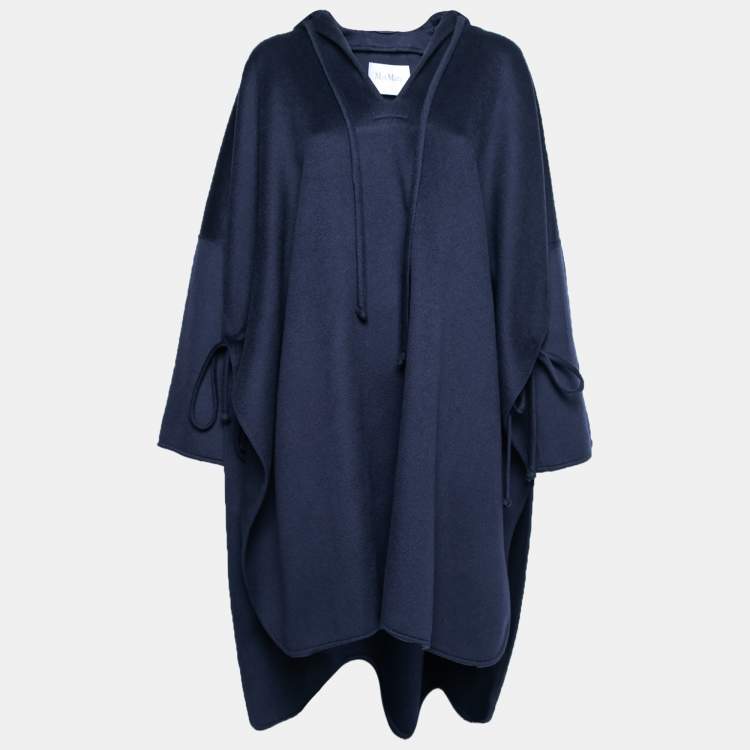 Pre Owned Max Mara Midnight Blue Cashmere Oboe Hooded Cape S