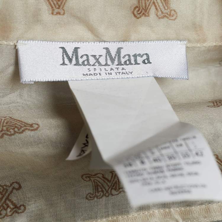 Pre Owned Max Mara Beige Silk Organza Logo Print Sheer Jacket M
