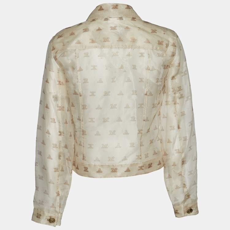 Pre Owned Max Mara Beige Silk Organza Logo Print Sheer Jacket M