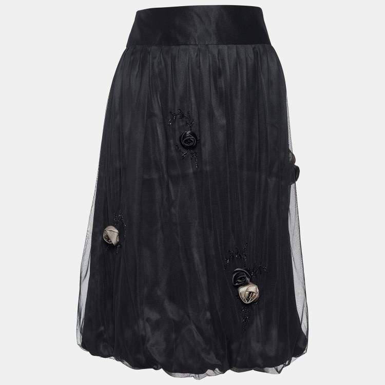 Max Mara Black Floral Applique Tulle Bubble Skirt S Max Mara