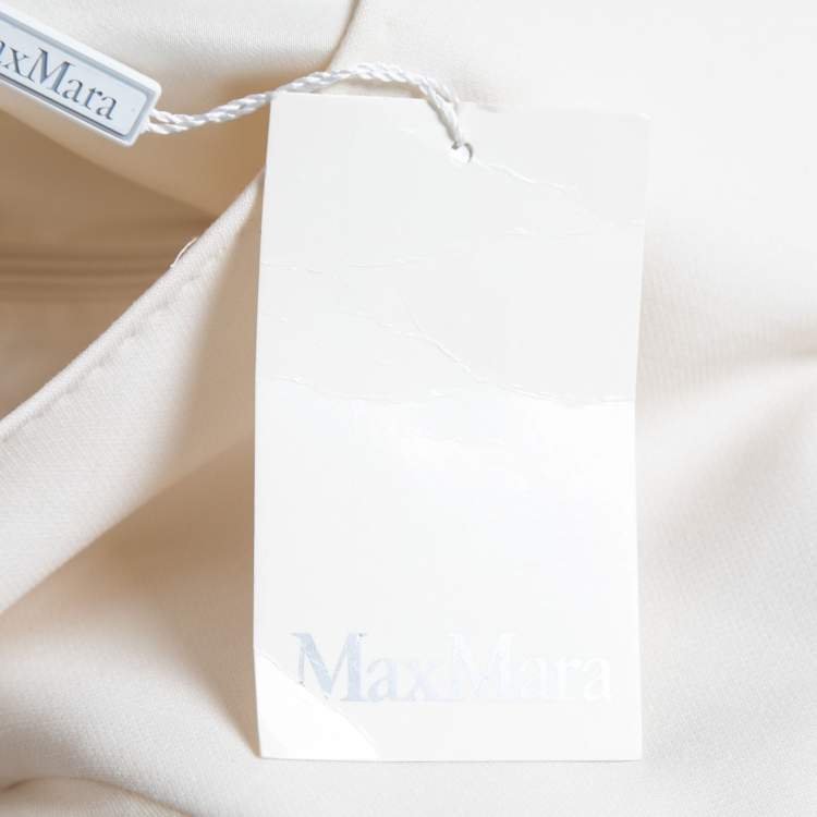 Pre Owned Max Mara Cream Wool Pleat Detailed Belted Shift Dress L