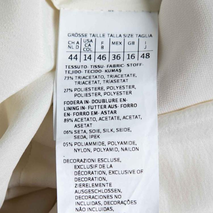 Pre Owned Max Mara Cream Crepe Metallic Trim Pleated Front Blouse XL