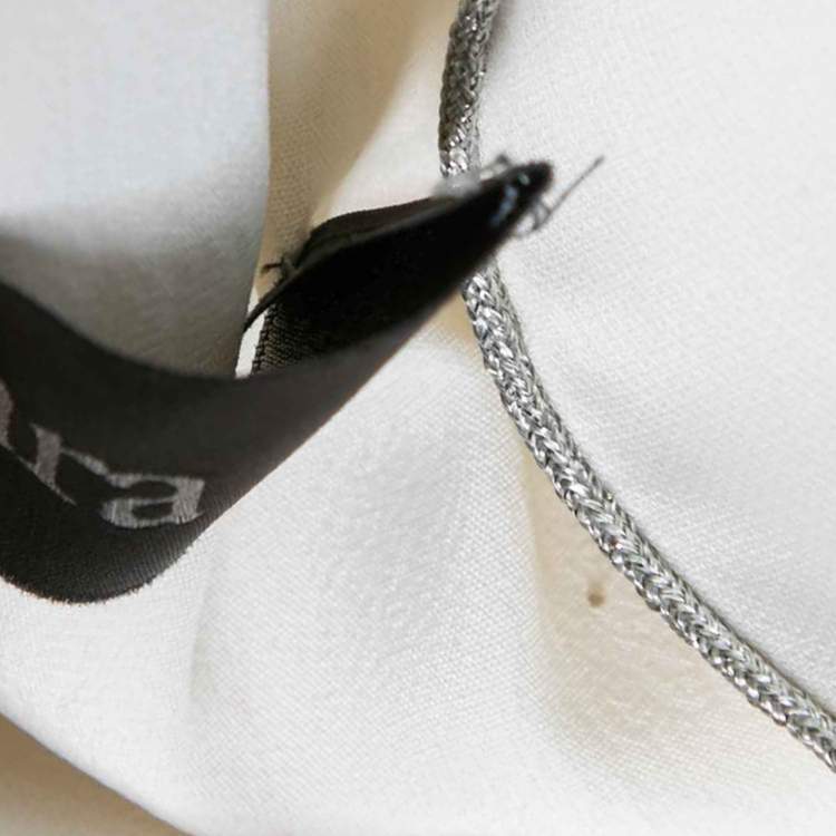 Pre Owned Max Mara Cream Crepe Metallic Trim Pleated Front Blouse XL