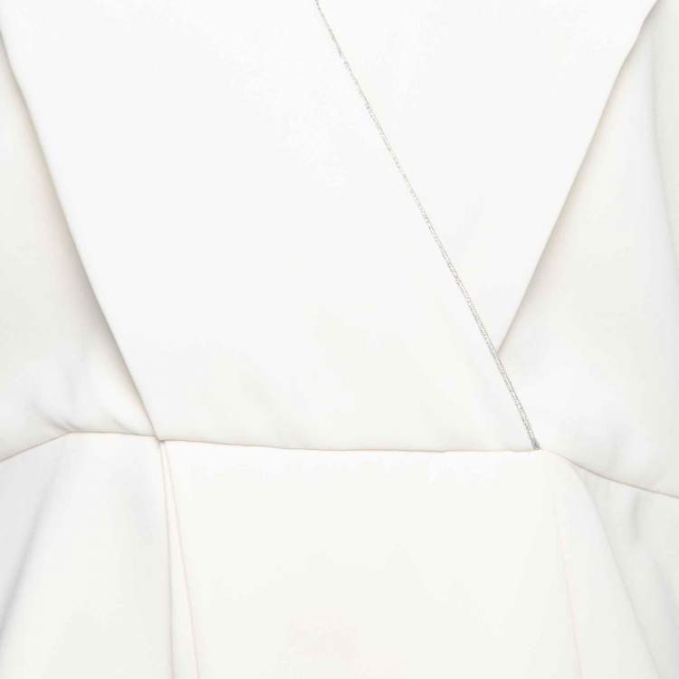 Pre Owned Max Mara Cream Crepe Metallic Trim Pleated Front Blouse XL