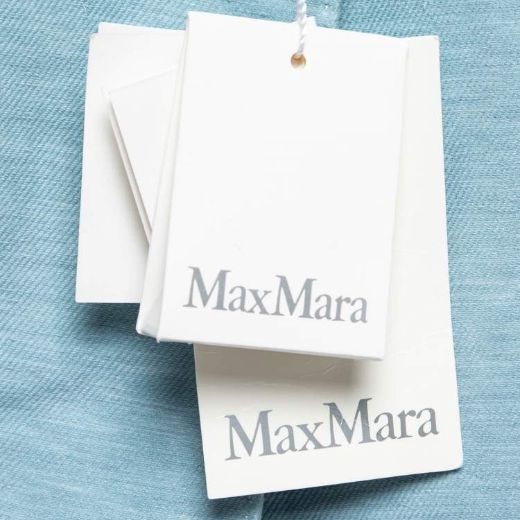 مملوكة مسبقًا Max Mara Blue Linen & Silk Ottuso Double Breasted Blazer L